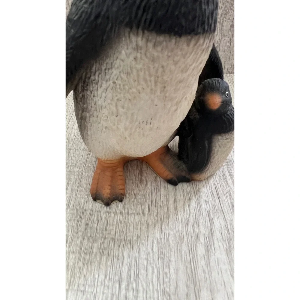 Vintage Penguin with Chick Figurine Realistic Textured Bird Decor Collectible